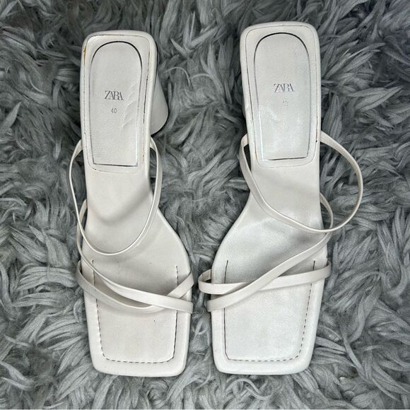 Zara neutral off white square toe round heel strappy sandals women’s shoe size 9 - Picture 4 of 12